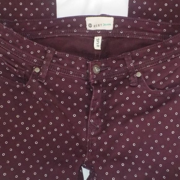 Roxy jeans sz 7 burgundy with dots EUC - Picture 1 of 3